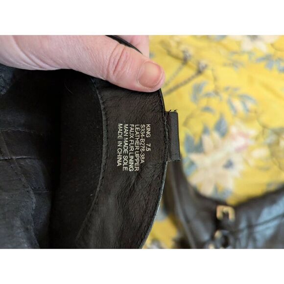 Miz Mooz Women’s 7.5 Black Leather Faux Fur Lined Tall Mid Calf Heeled Boots - Picture 6 of 9